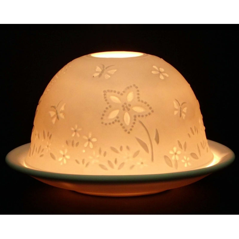 Nordic Lights Candle Holder Shade With Plate - Flowers & Butterflies