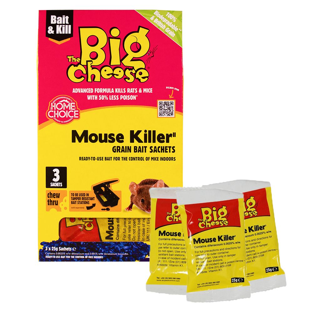 The Big Cheese Mouse Killer Grain Bait Sachets 3 Pack