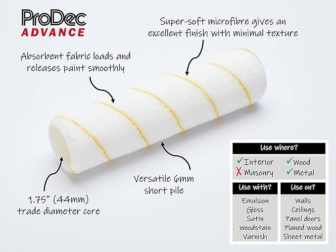 ProDec Advance Microfibre Short Pile Paint Roller Sleeve 9" x 1.75" 