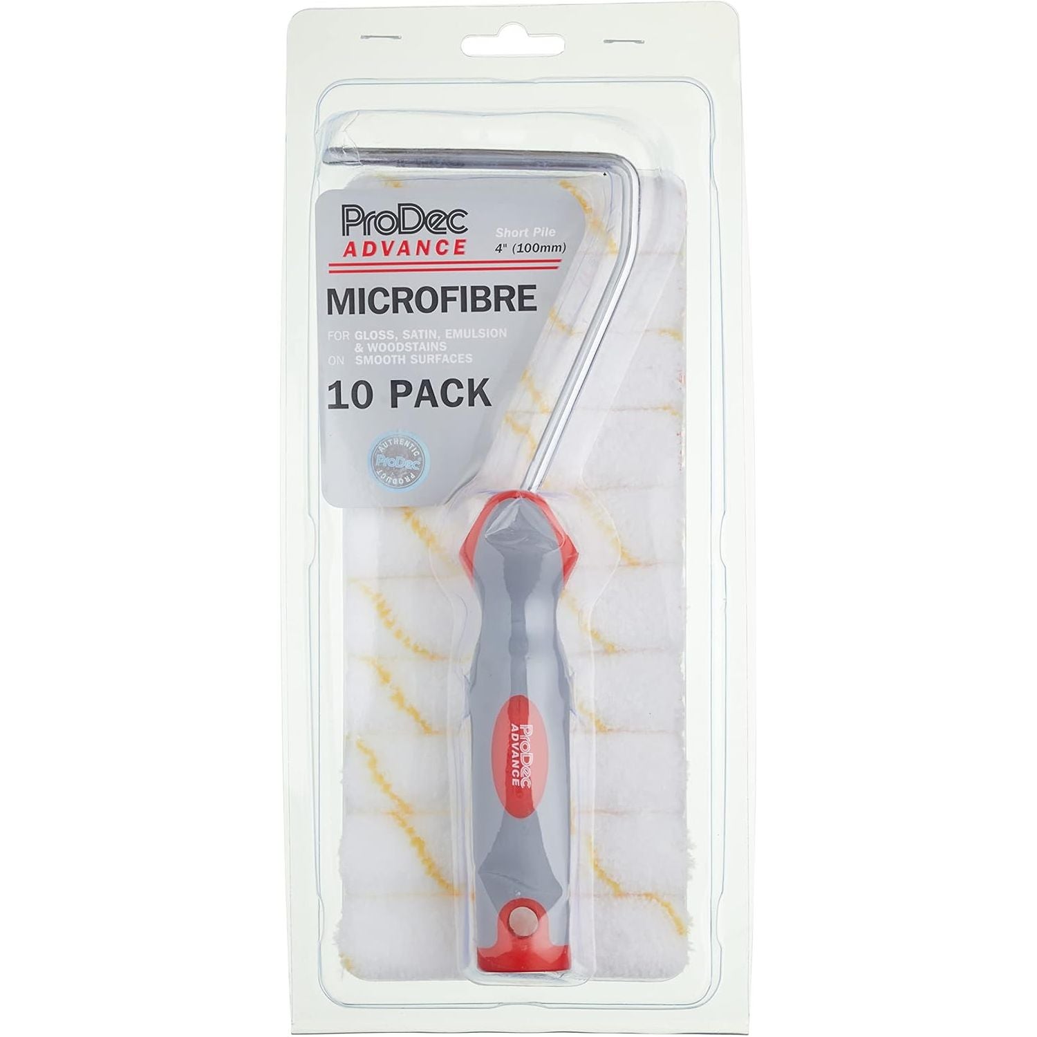 ProDec Advance Short Pile Microfibre Paint Roller & Frame (10 Pack) 4" /100mm