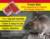 Nippon Rat & Mouse Killer Fresh Bait Rodenticide Sachets 15 x 10g