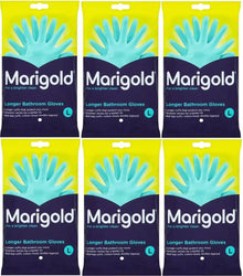 Marigold Longer Bathroom Cleaning Rubber Gloves - Size Medium - Box of 6 Pairs