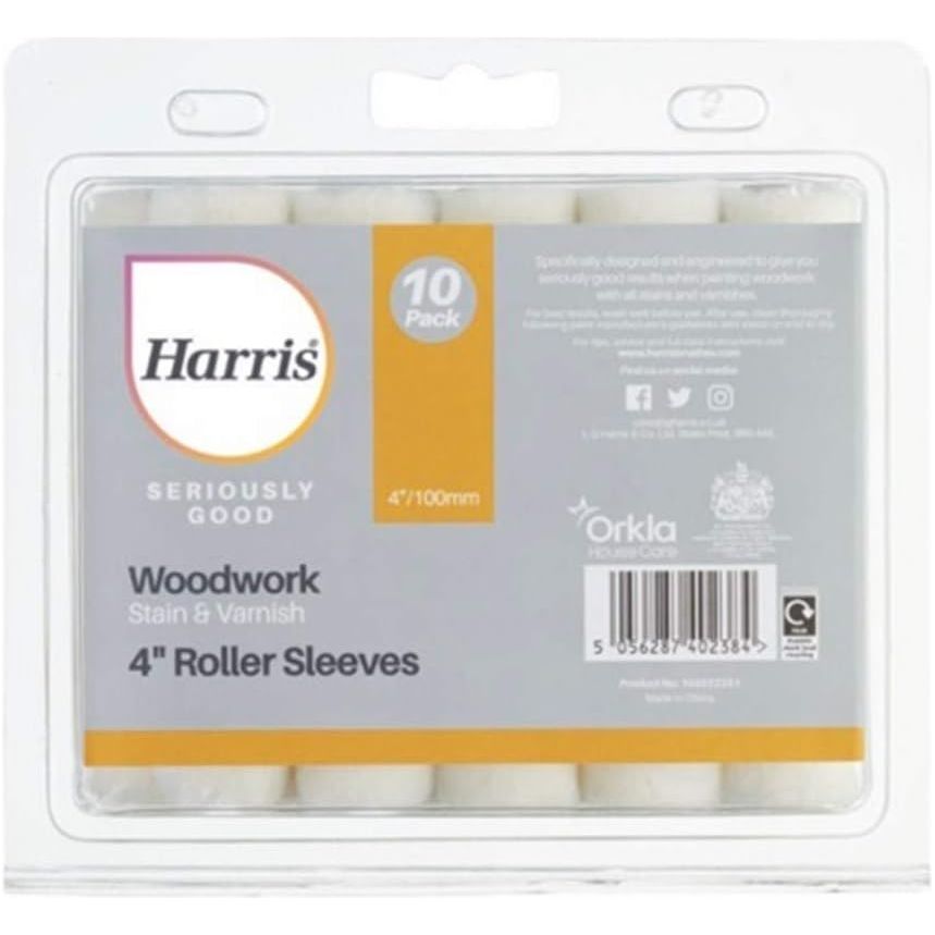 Harris Seriously Good Woodwork Stain & Varnish 4" Roller Sleeves 10 Pack