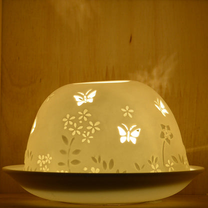 Nordic Lights Candle Holder Shade With Plate - Stencil Butterfly