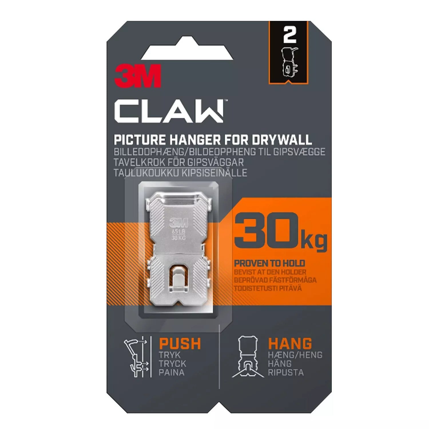 3M CLAW Drywall/Plasterboard Picture Hangers 30kg 2 Pack