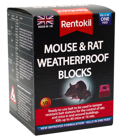 Rentokil Mouse & Rat Weatherproof Block Baits Pack 10