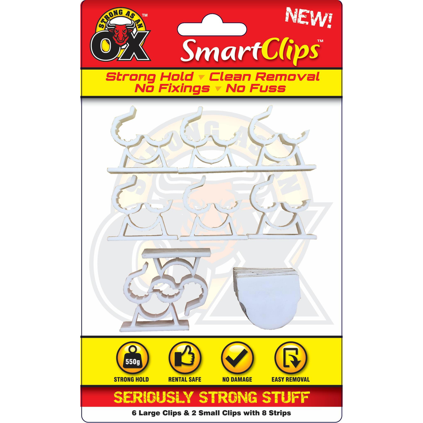 Strong as an Ox Cable Clips With Strips 8 Pack