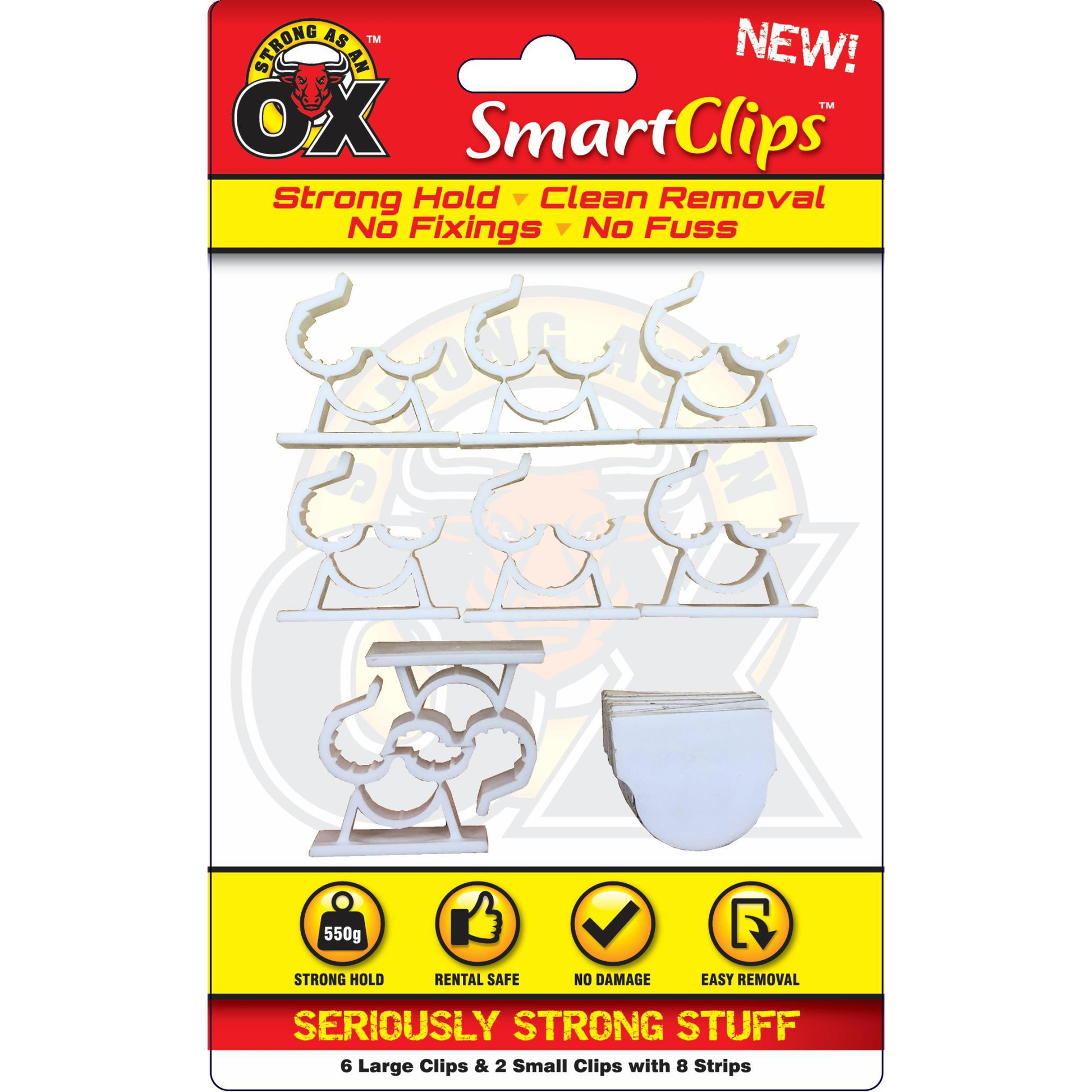 Strong as an Ox Cable Clips With Strips 8 Pack