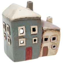 Village Pottery Collection Grey/Cream Two Houses Ceramic Tealight Holder