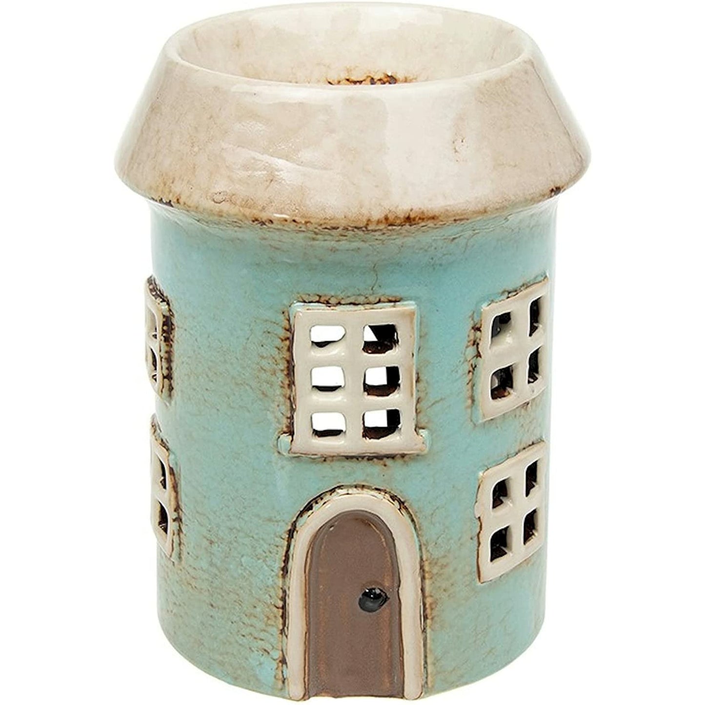 Village Pottery Round House Tealight Holder/Oil Burner - Aqua