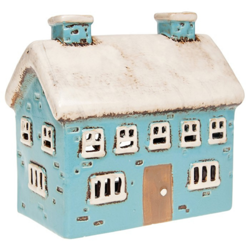 Village Pottery Large House Tealight Holder - Blue