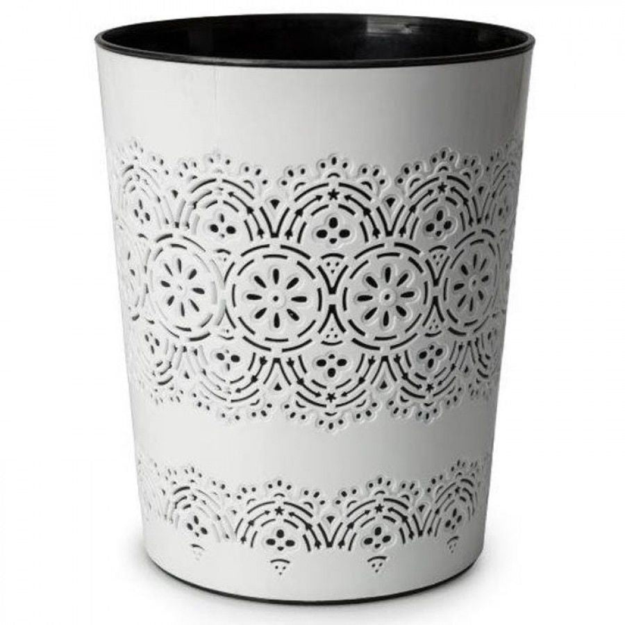 Small Waste Bin Floral Design -  Bathroom / Bedroom / Office - 9 Litre - White