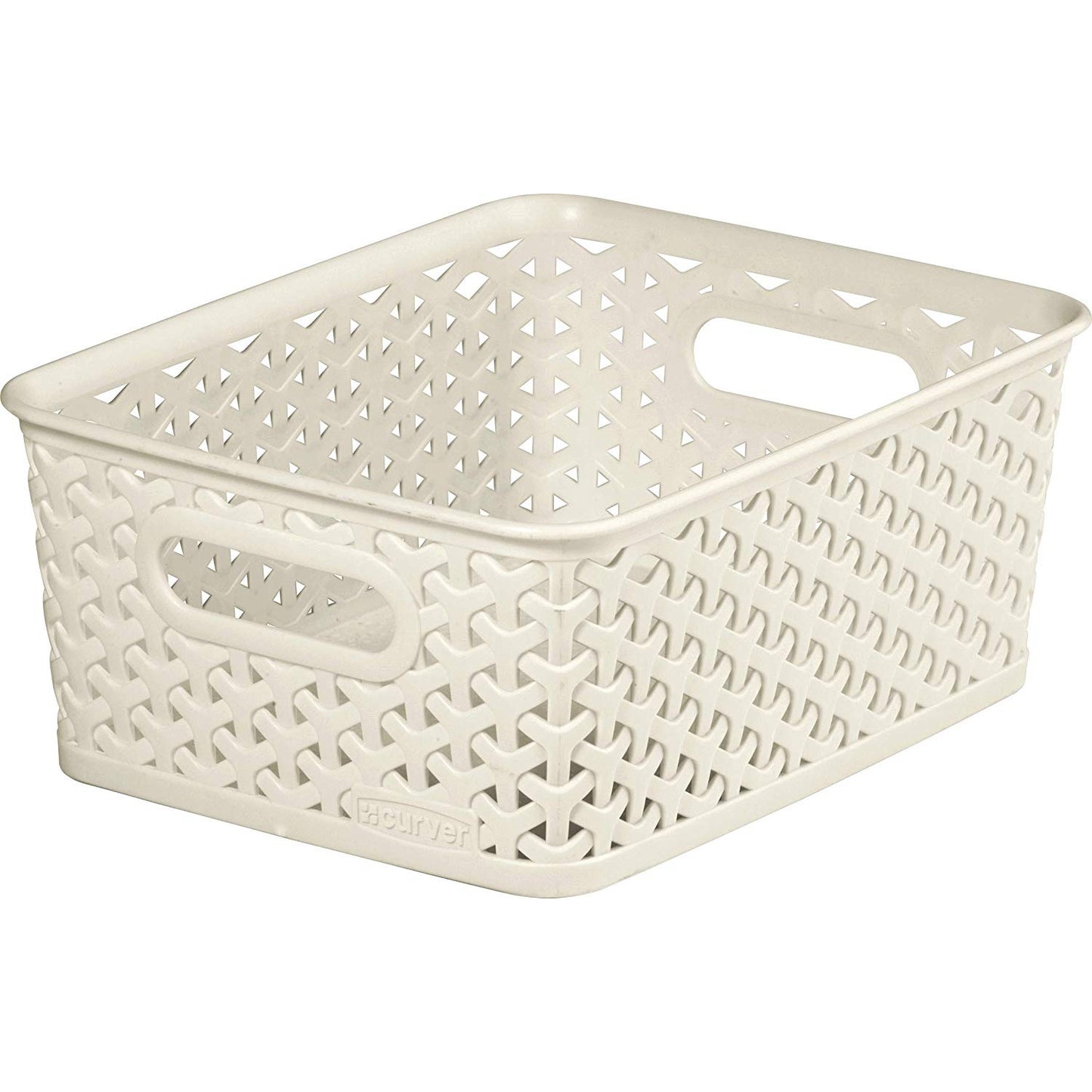 Curver Small Rattan Storage Basket 8 Litre - Vintage White / Cream