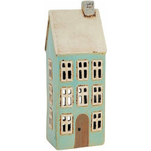 Village Pottery Tall House Tealight Holder - Blue