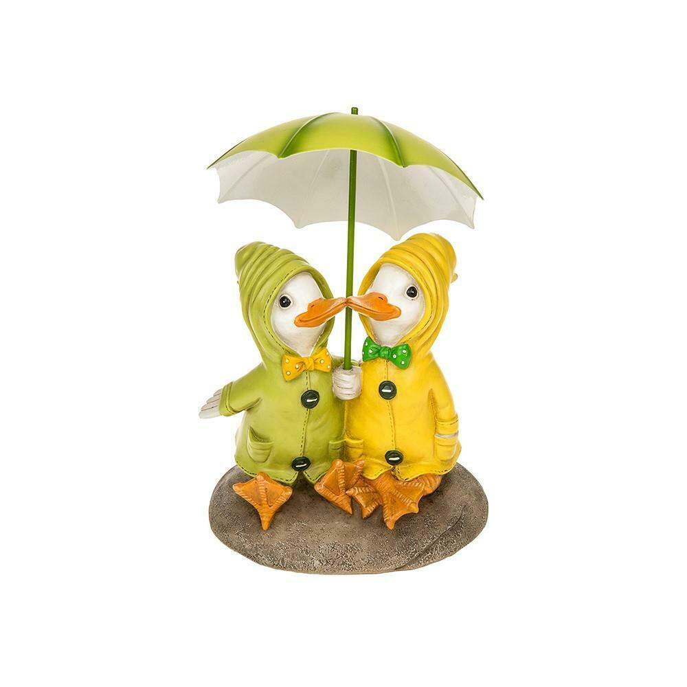 Puddle Duck Couple On Rock Holding A Brolly Ornament